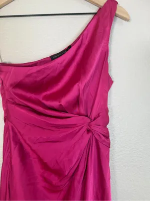Abercrombie & Fitch Satin One Shoulder Knotted Midi Dress Fuchsia XS NEW $130 thumbnail 11