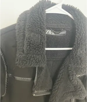 Zara black suede shearling moto jacket thumbnail 5
