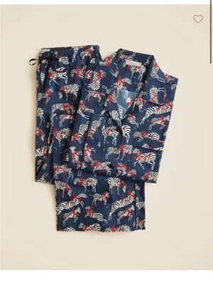 J.Crew Cotton Poplin Pajama pant Set in Party Animal Print Zebras thumbnail 2