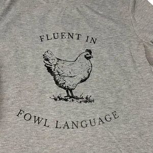 Gray Graphic Tee Shirt Featuring a Chicken that says Fluent in Fowl Language L thumbnail 2