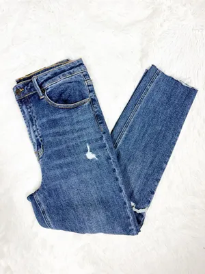 Risen Distressed Slim Boyfriend Jeans Size 30/11 High Rise Raw Hem NWT thumbnail 5