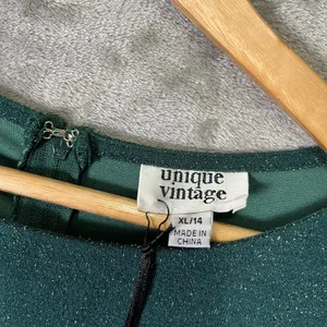 Unique Vintage XL Emerald Glitter Dress Vintage Inspired‎ Fit Flare Pin Up New thumbnail 9