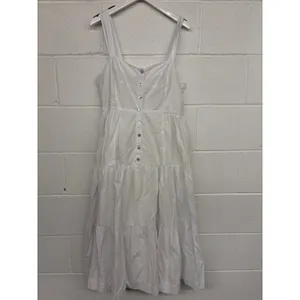 NWT Madewell Sz 8 White Button-Front Tiered Cotton Poplin Sleeveless Midi Dress thumbnail 3