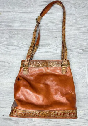 Vintage Brahmin brown leather tooled shoulder bag purse 10 “ alligator print thumbnail 1