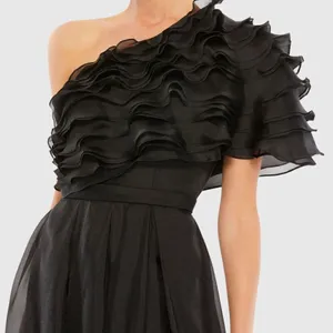 MAC DUGGAL Size 2 Black Ruffle Layered One Shoulder Gown Dress Maxi Formal thumbnail 4