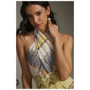 Striped Halter Maxi Dress - Yellow and Gray thumbnail 3