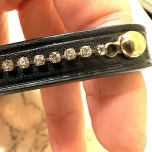 Yik Fung black leather rhinestone bracelet thumbnail 5