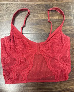 Red Lace & Swiss Dot Mesh Longline Bralette‎ XS thumbnail 1