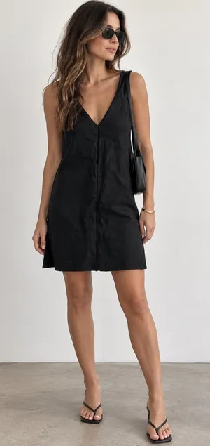 J.Crew Linen Mini Dress Black V Neck Sleeveless Shift Dress XS thumbnail 1