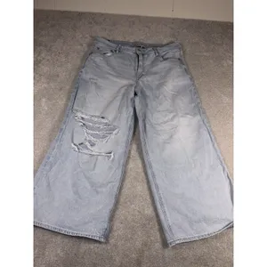 american eagle super high rise baggy wide leg ankle 14 Short Distressed Lt Wash thumbnail 2