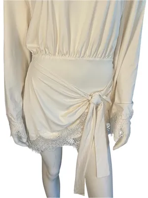 AiiRZ Long Sleeve Jersey Mini Dress With Lace Trim Cream Large NWT thumbnail 8