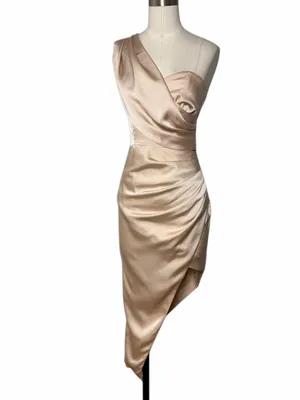 Lavish Alice Champagne One Shoulder Asymmetrical Dress thumbnail 4