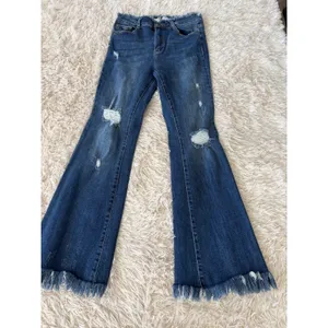 Risen Los Angeles Women's Trendy Flare Jeans Distressed Frayed‎ Hem Blue Size 7 thumbnail 2
