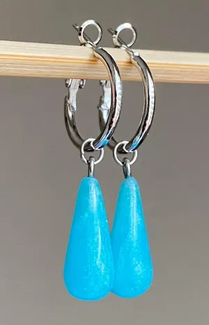 Handmade simple aqua teardrops hoop earrings💧♥️ thumbnail 1