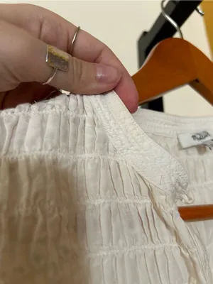 Madewell Smocked Top in Cotton Silk Blend Button Front Shirt Cream Blouse‎ Large thumbnail 5