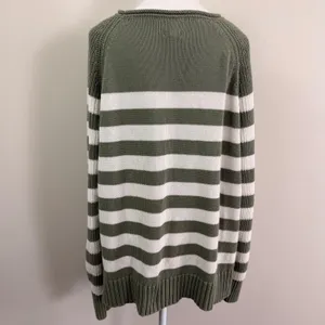 Aerie Olive Green Cream Striped Oversized Raglan Shaker Knit Sweater Size Medium thumbnail 3