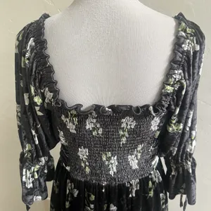 Hutch Velvet Floral Mini Dress Smocked Black Size Large Romantic Milkmaid thumbnail 9