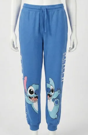 Disney Stitch Blue Jogger Sweatpants I Need More Space Graphic Loungewear XXL 2X thumbnail 1
