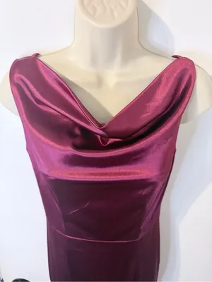 MUXXN S Burgundy Satin Cowl Neck Formal Gown V Back Maxi Dress thumbnail 7