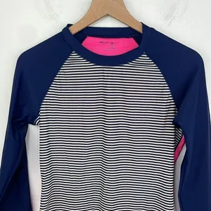 GAP Striped Navy Blue Pink Long Sleeve Athletic Top size Medium thumbnail 2