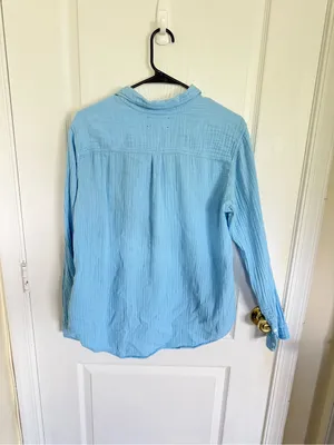 Xirena Scout Cotton Gauze Shirt in Fiji Blue thumbnail 5