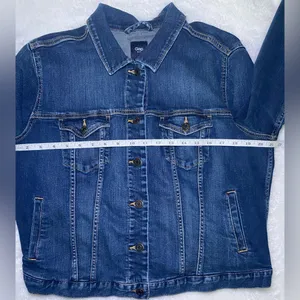GAP Women's Icon Denim Trucker Jacket Medium Indigo Wash Stretch Size XL thumbnail 8