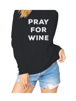 new The Laundry Room ☻︎ Pray For Wine Oversize Super Softest Sweatshirt ☻︎ Black thumbnail 12