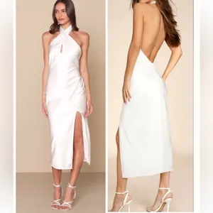 Lulus Beyond Classy White Satin Halter Midi Dress Size Large Bridal Bachelorette thumbnail 2