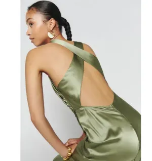 💕REFORMATION💕 Casette Silk Dress ~ Artichoke Green 10 NWT thumbnail 7