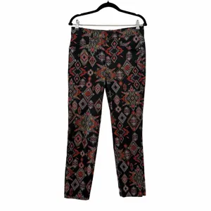 ZARA Mid Rise Black Batik Slim Cotton Bohemian Denim Pants Sz M thumbnail 5