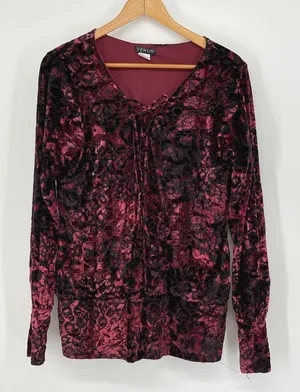Venus Burn Out Velvet Floral Burgundy Black Lace Up Top Size‎ L Whimsigoth Y2K thumbnail 1