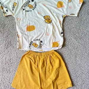 Short Sleeve Pajama Set Women Size s‎ Yellow New Cartoon Duck Print Loungewear thumbnail 9