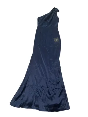 Wedding Guest Bridesmaid Lulu's One-Shoulder Satin Maxi Dress in Navy thumbnail 4