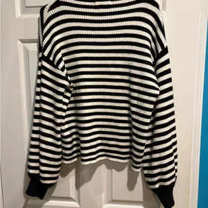 Anthropologie Sydney balloon-sleeved striped sweater sz L black white thumbnail 4