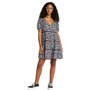Wild Fable Floral Print Short Sleeve Tiered‎ Babydoll Flowy Mini Dress Siize XS thumbnail 2