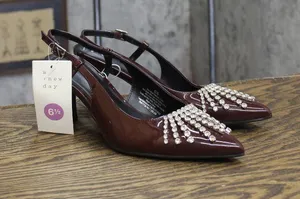 A New Day Womens Serafina Heels Rhinestone Strap Back 94661781 Burgundy Red 6.5M thumbnail 1