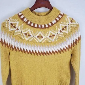 American Eagle Sweater XS Yellow Tan Fairisle Cropped Aztec High Crew Neck Soft thumbnail 2