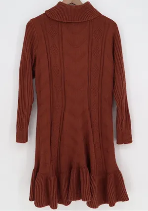 SHEIN Sweater Dress Womens 1XL Curve Rust Brown Cable Knit Ruffle Hem Excellent thumbnail 1