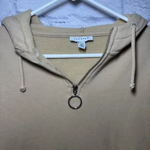 TOPSHOP Hoodie Quarter Zip Hooded Sweatshirt Tan Size 0-2 thumbnail 4