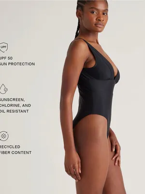 Quince Italian Plunge One-Piece Swimsuit | Medium | Black thumbnail 3