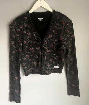 Alexander Wang Y2K Waffle Shirt Whimsigoth Rose Floral Punk Grunge Medium Black thumbnail 1