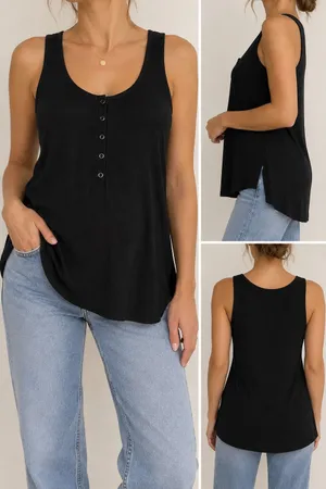 HATCH Black Henley Tank Top Size s Sleeveless Maternity Relaxed Fit thumbnail 2