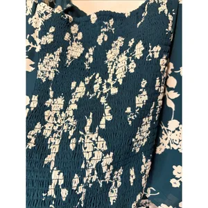 Abercrombie Dark Green Cream Floral Cutout Long Sleeve Smock Back Crop Top L thumbnail 5