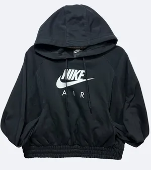 Nike Air Women’s Cropped Hoodie Black Pullover Sweatshirt Logo Pocket Size M thumbnail 1
