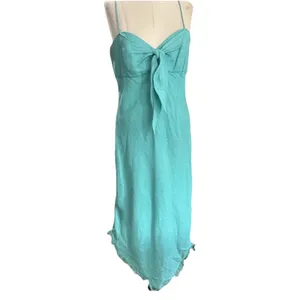 Le Muse Women's 100% Linen Bow Front Asymmetrical Midi Dress Teal Blue Sz 6 thumbnail 16
