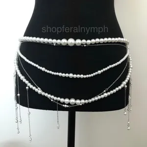 Y2K Coquette White Faux Pearl Layered Draped Chain Belt, 31.5 Inches, X7GA1139 thumbnail 1