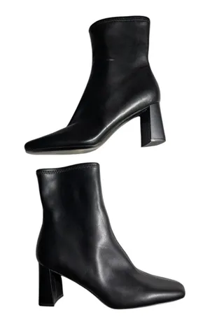 Steve Madden Harli Black Stretch Leather Square Toe Sock Ankle Boots Sz 11 thumbnail 1
