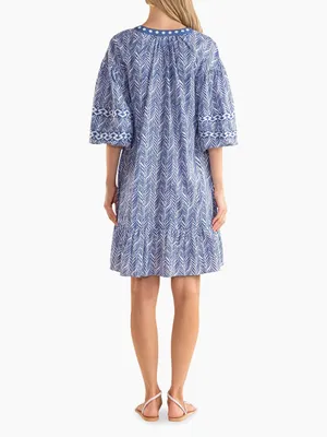 Shoshanna blue and white patterned Harbor Tassel Cotton Dress Size M Like New thumbnail 3
