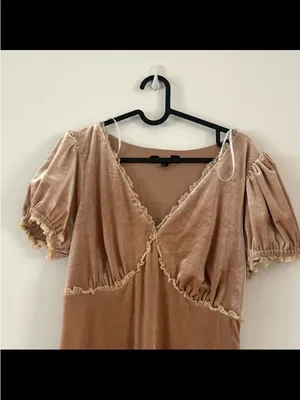Lulus Idyllic Poise Blush Pink Velvet Puff Sleeve Lace Midi Dress Size L thumbnail 3