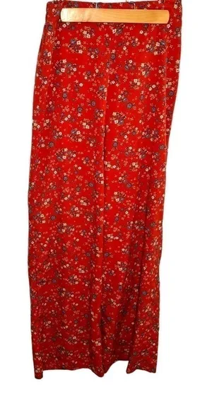Japna Women's Size Medium Wide Leg Pants Orange Red Floral Pull On Elastic Waist thumbnail 1